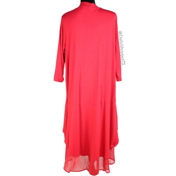 La Vanya Women's Red Rayon Blend Chiffon Double Layer 1/2 Sleeve Duster Cardigan - Picture 3 of 5